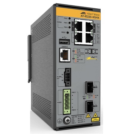 AT-IE220-6GHX-K90 Hanwha Techwin 4 x Gigabit Ethernet PoE++ 180W Industrial rugged switch (L)
