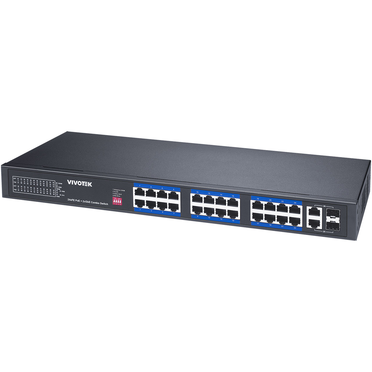 AW-FGT-260P-370 Vivotek 24 PoE Ports + 2 Gigabit Ethernet Port 370W Total Budget Unmanaged Rackmount PoE Switch
