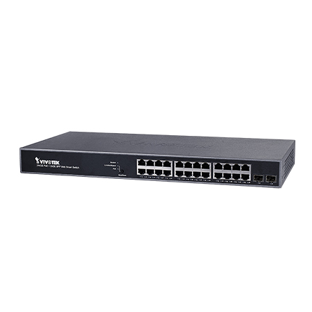 AW-GEV-264B-370 Vivotek 24 Gigabit PoE Ports + 2 Gigabit SFP Ports 370W Total VivoCam Web Smart Managed Rackmount PoE Switch