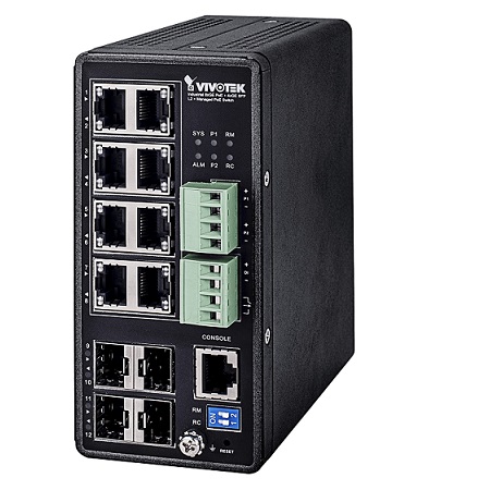 AW-IHT-1271 Vivotek 8 Gigabit PoE Ports + 4 SFP Ports + 1 RJ45 Port 240W Total Budget Industrial VivoCam L2 Managed DIN Rail Mount PoE Switch