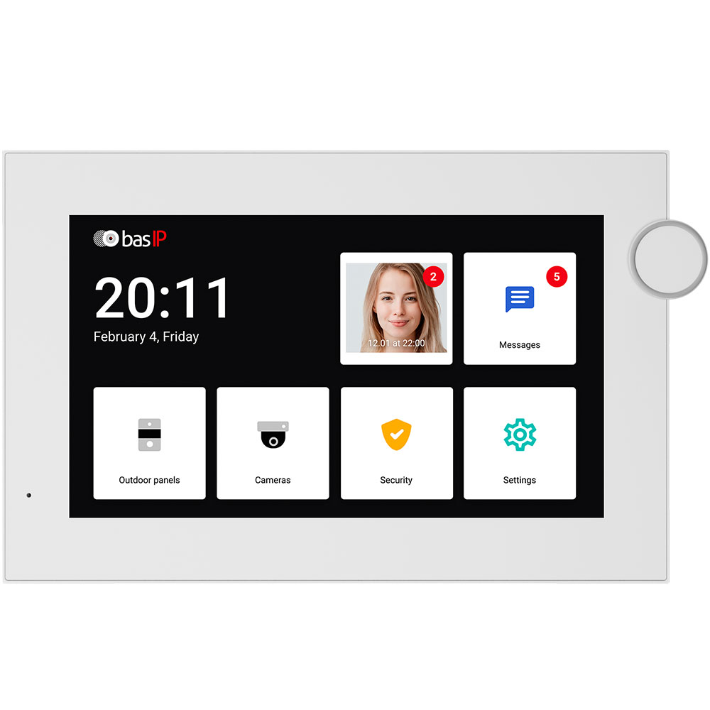 AZ-07LF-WHITE BAS-IP IP Indoor IP Video Phone with a 7" IPS LCD Touch Screen Display and Built-in WiFi - Vertical or Horizontal Mount - Android - White