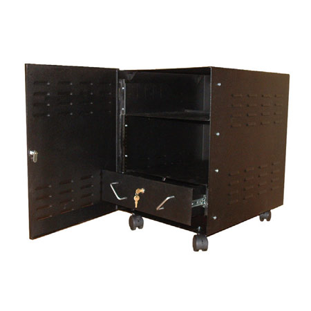 BW-RACKCART Mier NEMA Type 1 Indoor 19.25" W x 24" H x 26" D Metal Enclosure Cart with Fan - Black