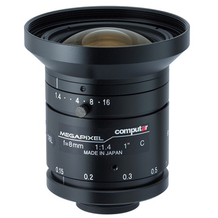 V0814-MP Computar 1" C-Mount 8mm F/1.4 2 Mega-Pixel Ultra Low Distortion Manual Iris Lens