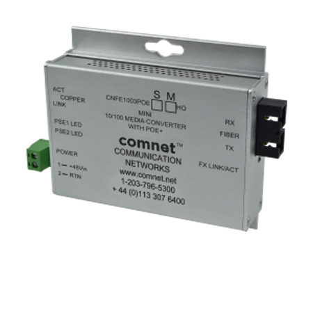 CNFESFPMCPoE30/m Comnet Hardened 100Mbps Media Converter SFP - Includes Required 30W 48VDC PoE Power Supply