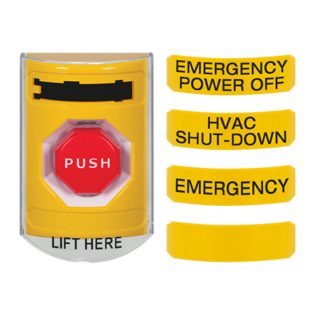 CP-SS23-EN STI 3-in-1 Stopper Station Kit - Yellow - Indoor Cover - Key-to-Reset/Turn-to-Reset/Momentary with EMERGENCY POWER OFF, HVAC SHUT-DOWN, EMERGENCY, and BLANK Label English