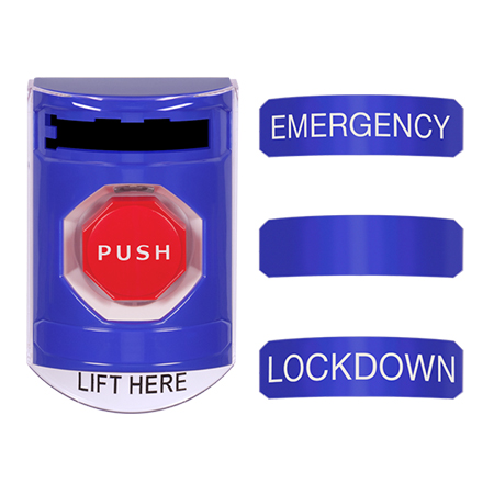 CP-SS43-EN STI 3-in-1 Stopper Station Kit - Blue - Indoor Cover- Key-to-Reset/Turn-to-Reset/Momentary with EMERGENCY, LOCKDOWN, and BLANK Label English