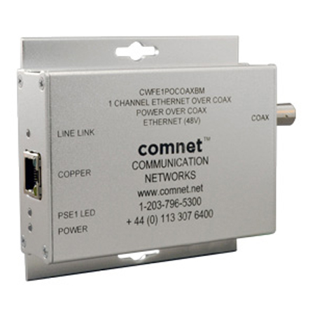 CWFE1POCOAX(B)M Comnet 10/100Mbps Media Converter, Commercial Grade Ethernet to COAX with Power-DISCONTINUED