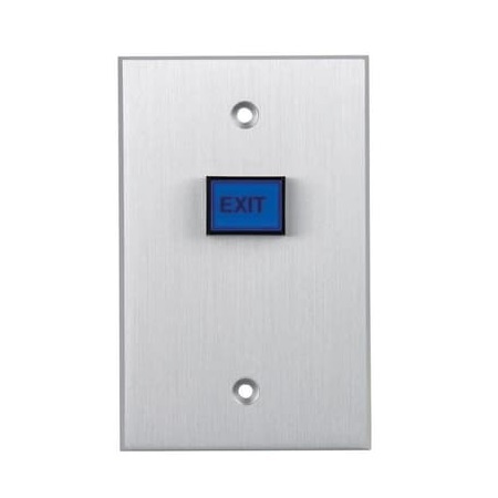 970-B-MO-08-28 Dormakaba Rutherford Controls Momentary Action Tamper-proof Illuminated Request-To-Exit Button Brushed Anodized Aluminum Faceplate 24VDC - Blue Cap