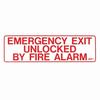 Show product details for BC2P Dormakaba RCI 13" W x 4" H Building Code Sign - Emergency Exit Unlocked by Fire Alarm - Printed in Red on Clear Plexiglass