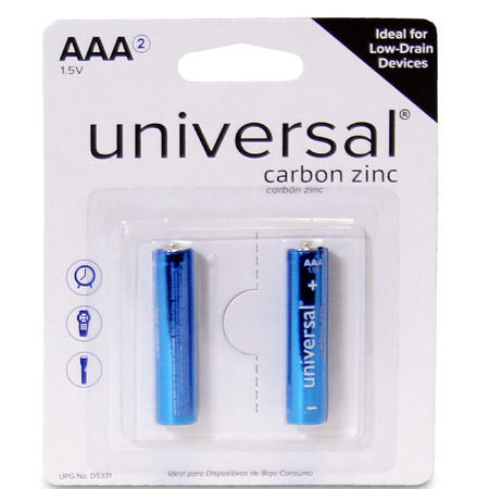 D5331 UPG Universal AAA 1.5V Carbon Zinc 2PC Carded Cylindrical Battery