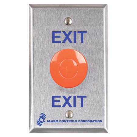 EB-1-1 Alarm Controls Large 1½" Outdoor Red Mushroom Button on S.G.S.S. Plate "EXIT"