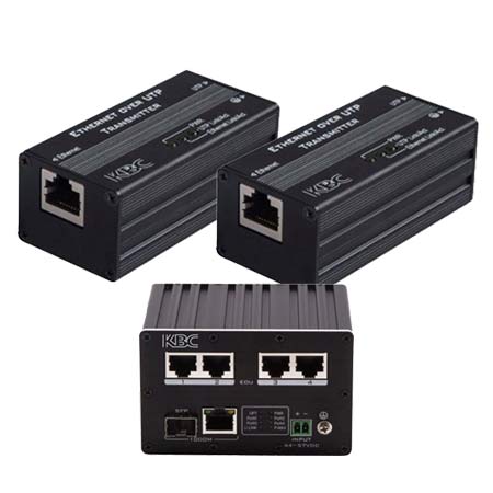 EERF-2KT-B KBC Networks eCopper Kit for 2 PoE Cameras 10/100Mbps Auto-sensing PSE Ethernet Over Twisted Pair Kit Consisting of 2 x EERF1-LS1-T-MN-B Transmitters 1 x EERF4-DN1-R-WN-B Receiver and 1 x GST160A48 Power Supply