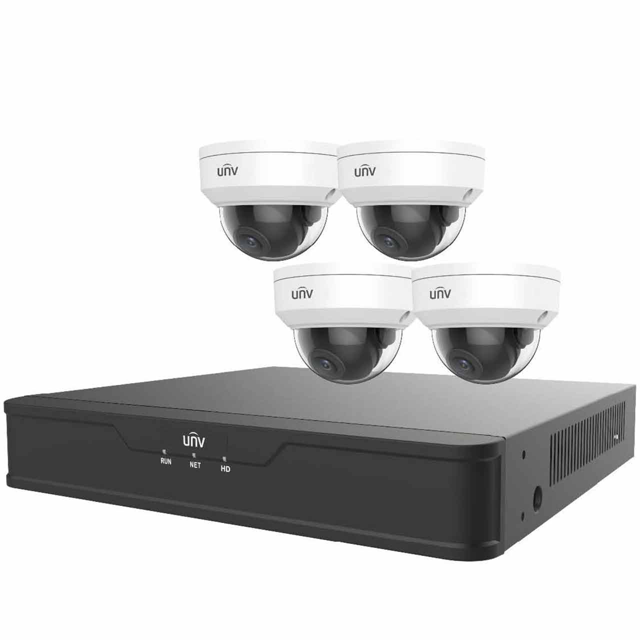 EK-S31P4D44T1-V2 Uniview Easy S3-P Series 4 Channel NVR 64Mbps Max Throughput - 1TB Built-in 4 Port PoE and 4 x EC-D4F28M 4MP Dome IP Security Camera