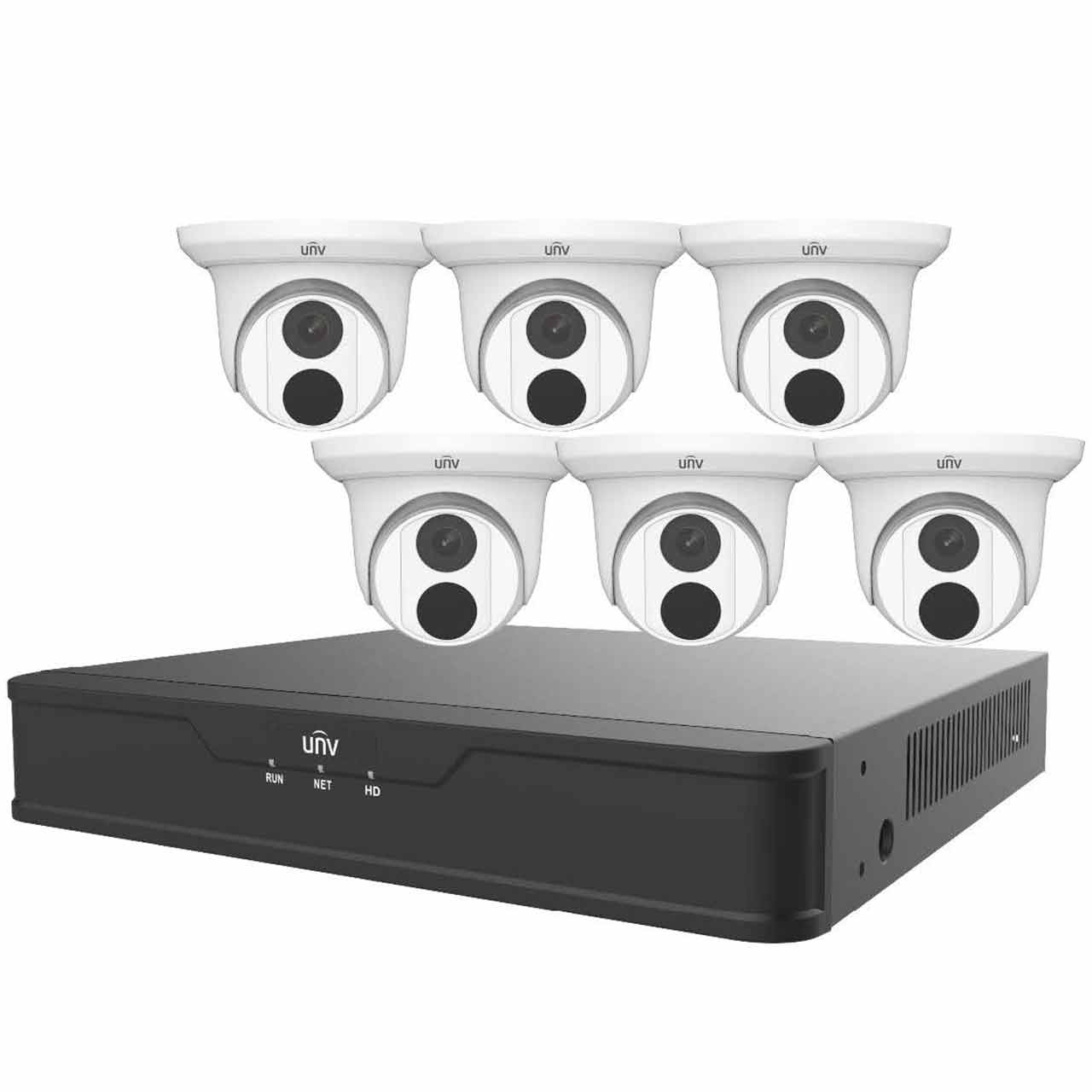 EK-S31P8T46T2-V2 Uniview Easy S3-P Series 8 Channel NVR 64Mbps Max Throughput - 2 HDD with Built-in 8 Port PoE with 6 x EC-T4F28M 4MP Turret IP Security Camera
