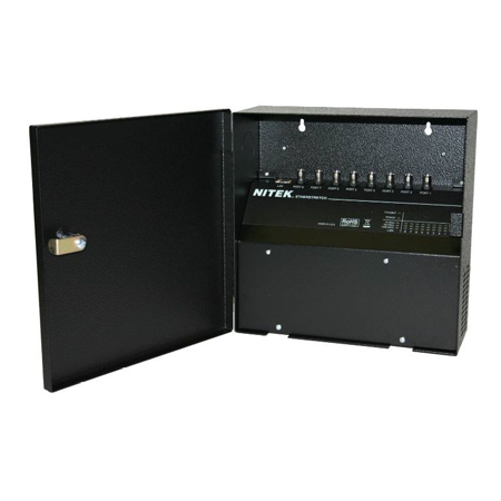 ER8400C Nitek IP Cameras over Coax - Wall Mount Box - 8 Port Receiver Extender w/ Gigabit POE+ Switch - Up to 1,640FT