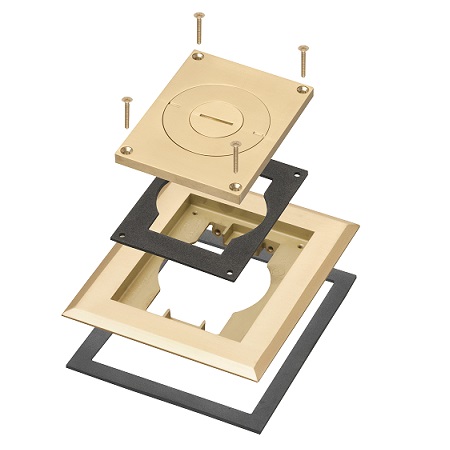 FLBC8513MB Arlington Industries Single Gang Frame and Cover with Furniture Feed Insert - Brass
