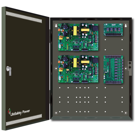FPO250/250-C8D8E2 LifeSafety Power 8 Door 20 Amp 12VDC and 10 Amp 24VDC 8 Lock and 8 Auxiliary Distribution Outputs Access Control and CCTV Power Supply in UL Listed Indoor 16" W x 20" H x 4.5" D Electrical Enclosure