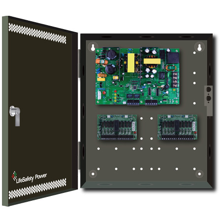 FPO250-2F8PE1 LifeSafety Power 20 Amp 12VDC or 10 Amp 24VDC 16 FAI Class II Distribution Outputs Access Control and CCTV Power Supply in UL Listed Indoor 12" W x 14" H x 4.5" D Electrical Enclosure