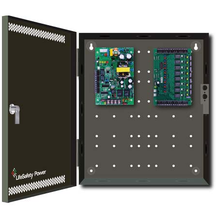 FPO75-C8E1 LifeSafety Power 8 Door 6 Amp 12VDC or 3 Amp 24VDC 8 Lock Control Access Control and CCTV Power Supply in UL Listed Indoor 12" W x 14" H x 4.5" D Electrical Enclosure