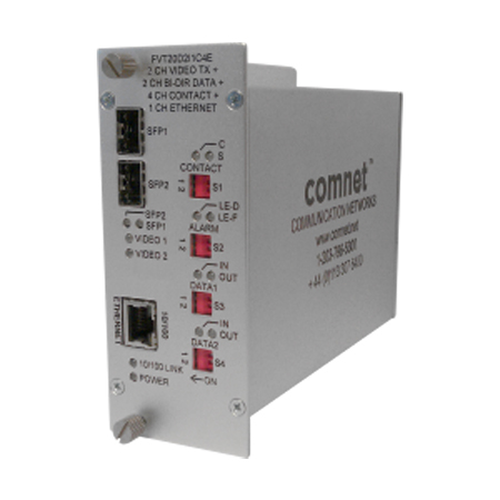FVR20D2I1C4E Comnet Receiver 2 10-bit Digitally Encoded Video with 2 Bi-directional Data, Aiphone Intercom, 4 Contact Closure, 100Mbps Ethernet and SFP