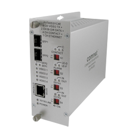 FVT40D2I1C4E Comnet Transmitter 4 10-bit Digitally Encoded Video with 2 Bi-directional Data, Aiphone Intercom, 4 Contact Closure, 100Mbps Ethernet and SFP