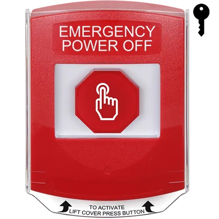 G3A022PO-EN STI G3 Multipurpose Push Button No Camera Red Shield Key-To-Reset Emergency Power Off - English