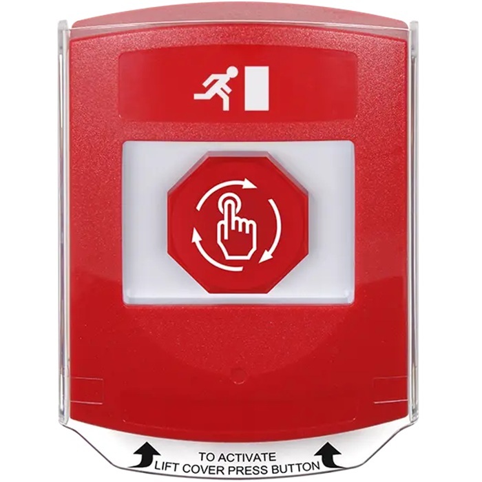 G3A029RM-EN STI G3 Multipurpose Push Button No Camera Red Shield Turn-To-Reset Running Man Symbol - English