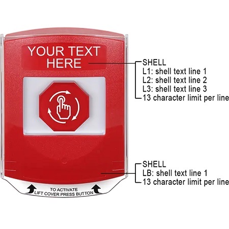 G3A029ZA-EN STI G3 Multipurpose Push Button No Camera Red Shield Turn-To-Reset Custom Text - English