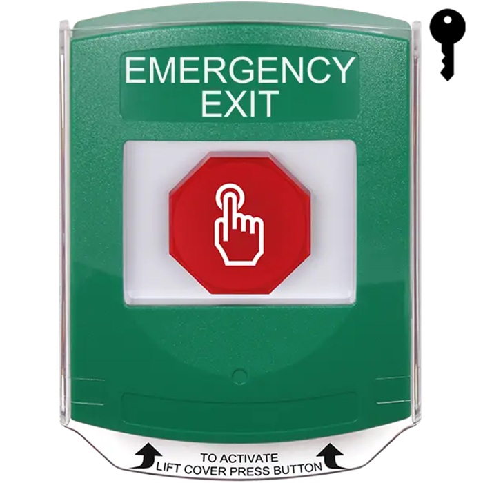 G3A122EX-EN STI G3 Multipurpose Push Button No Camera Green Shield Key-To-Reset Emergency Exit - English