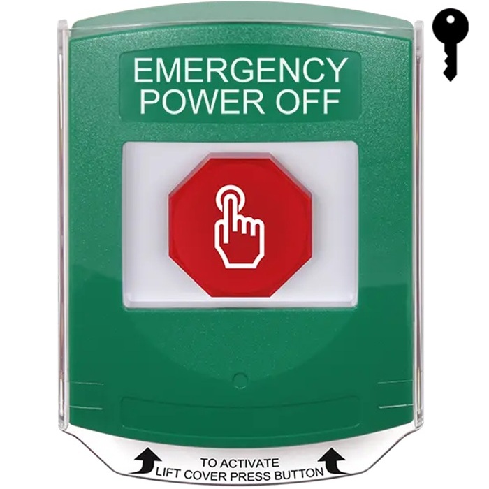G3A122PO-EN STI G3 Multipurpose Push Button No Camera Green Shield Key-To-Reset Emergency Power Off - English
