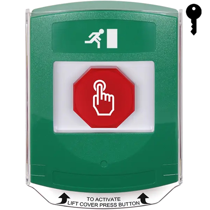 G3A122RM-EN STI G3 Multipurpose Push Button No Camera Green Shield Key-To-Reset Running Man Symbol - English