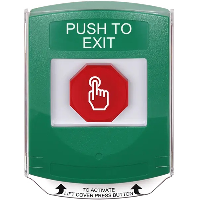 G3A125PX-EN STI G3 Multipurpose Push Button No Camera Green Shield Momentary Push To Exit- English