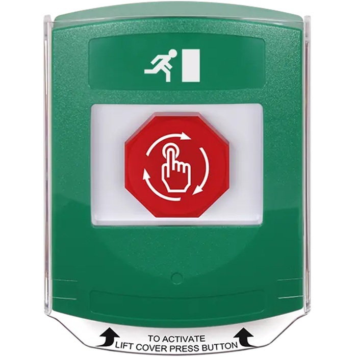 G3A129RM-EN STI G3 Multipurpose Push Button No Camera Green Shield Turn-To-Reset Running Man Symbol - English