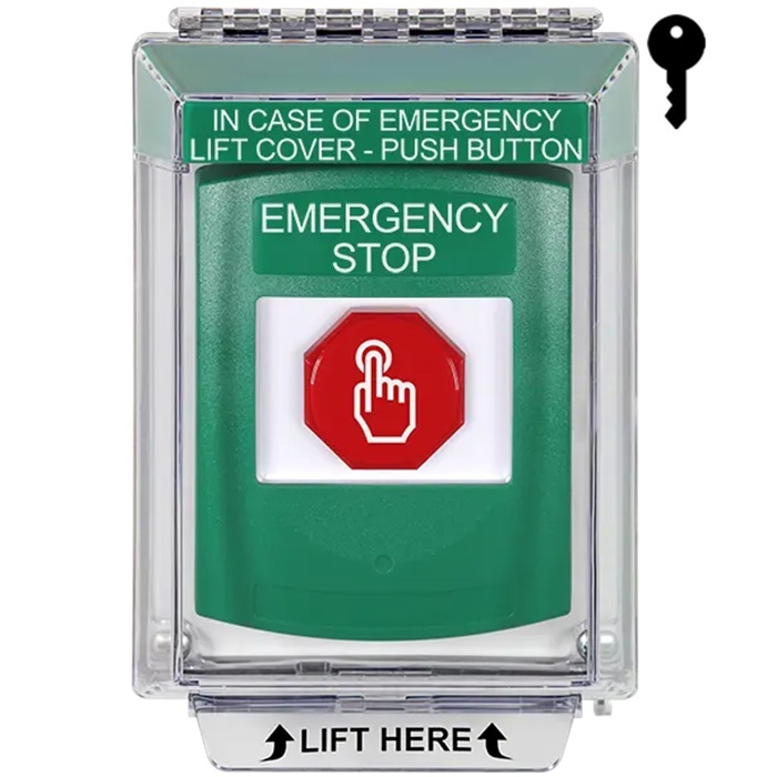 G3A132ES-EN STI G3 Multipurpose Push Button No Camera Green 14010 Flush without Sound Key-To-Reset Emergency Stop - English