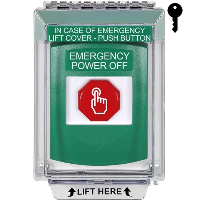 G3A132PO-EN STI G3 Multipurpose Push Button No Camera Green 14010 Flush without Sound Key-To-Reset Emergency Power Off - English