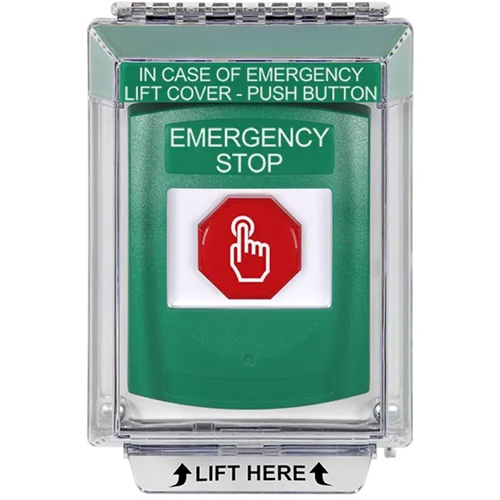 G3A135ES-EN STI G3 Multipurpose Push Button No Camera Green 14010 Flush without Sound Momentary Emergency Stop - English