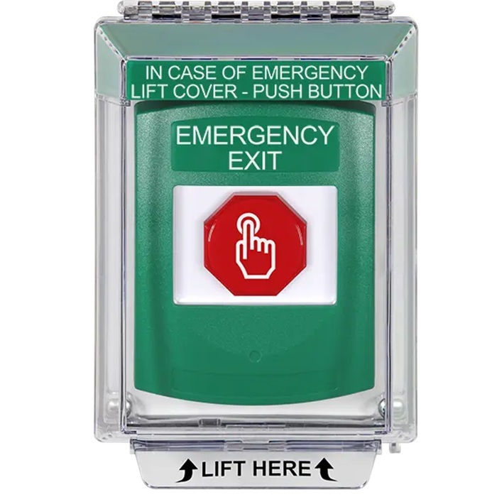 G3A135EX-EN STI G3 Multipurpose Push Button No Camera Green 14010 Flush without Sound Momentary Emergency Exit - English