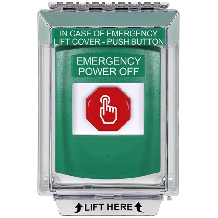 G3A135PO-EN STI G3 Multipurpose Push Button No Camera Green 14010 Flush without Sound Momentary Emergency Power Off - English