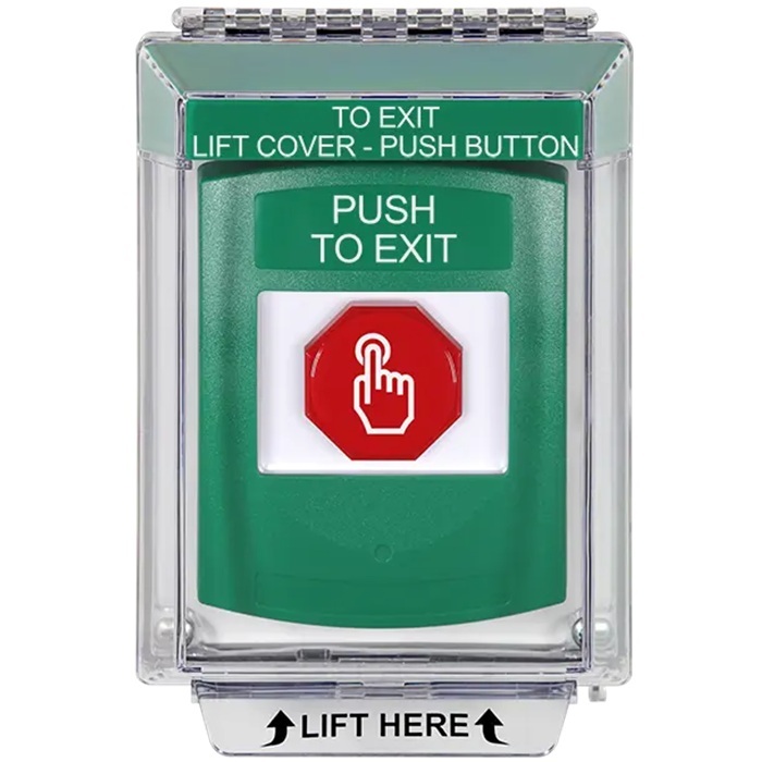 G3A135PX-EN STI G3 Multipurpose Push Button No Camera Green 14010 Flush without Sound Momentary Push To Exit - English
