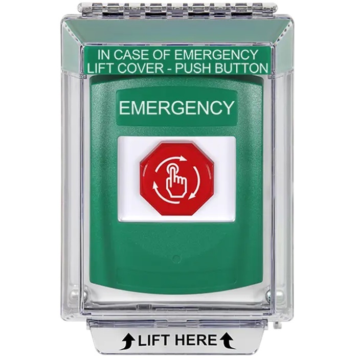 G3A139EM-EN STI G3 Multipurpose Push Button No Camera Green 14010 Flush without Sound Turn-To-Reset Emergency - English