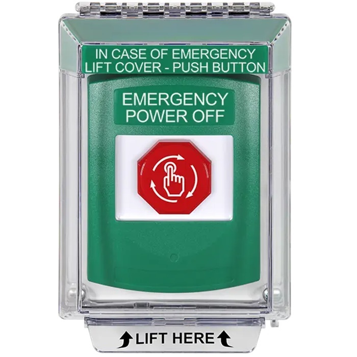 G3A139PO-EN STI G3 Multipurpose Push Button No Camera Green 14010 Flush without Sound Turn-To-Reset Emergency Power Off - English