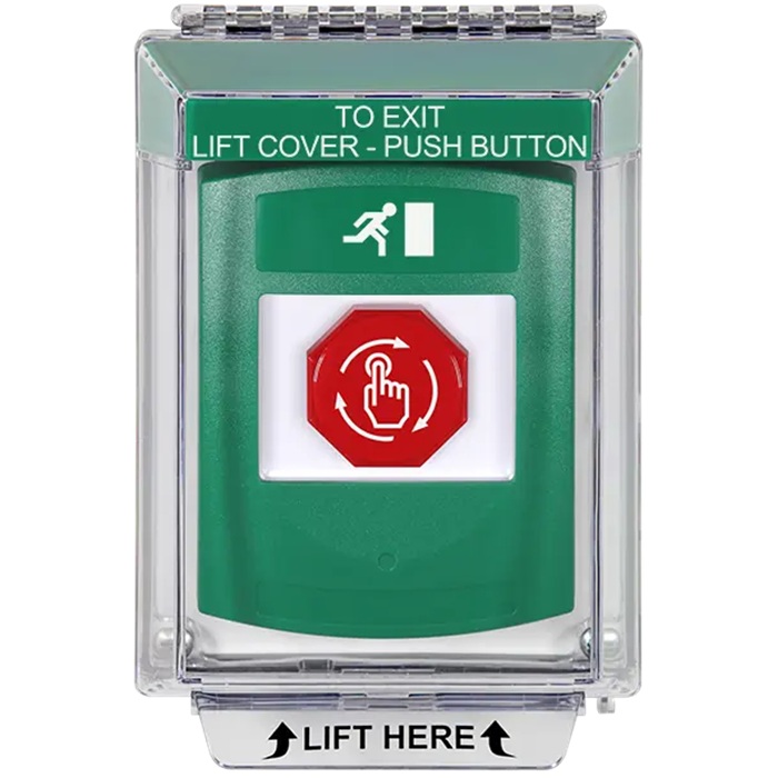 G3A139RM-EN STI G3 Multipurpose Push Button No Camera Green 14010 Flush without Sound Turn-To-Reset Running Man Symbol - English