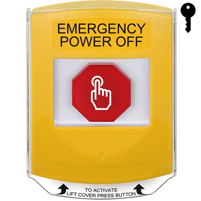 G3A222PO-EN STI G3 Multipurpose Push Button No Camera Yellow Shield Key-To-Reset Emergency Power Off - English