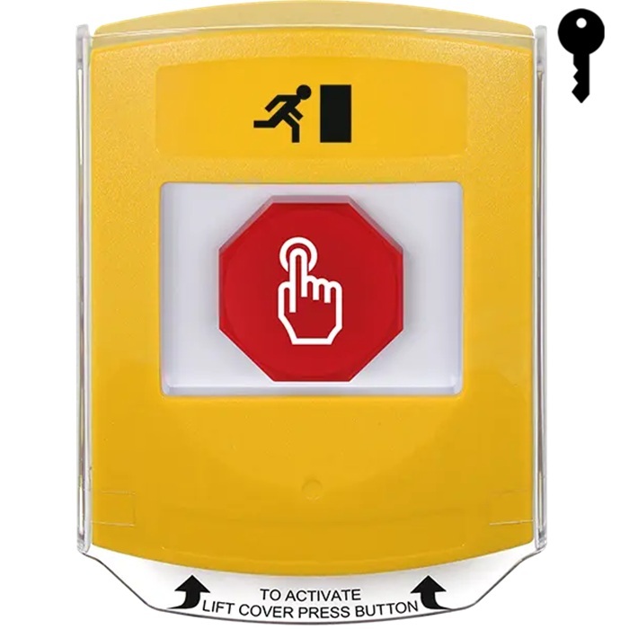 G3A222RM-EN STI G3 Multipurpose Push Button No Camera Yellow Shield Key-To-Reset Running Man Symbol - English