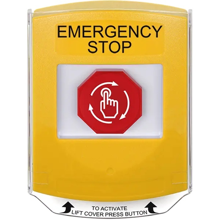 G3A229ES-EN STI G3 Multipurpose Push Button No Camera Yellow Shield Turn-To-Reset Emergency Stop - English