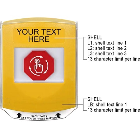 G3A229ZA-EN STI G3 Multipurpose Push Button No Camera Yellow Shield Turn-To-Reset Custom Text - English