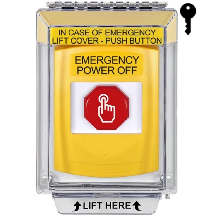 G3A232PO-EN STI G3 Multipurpose Push Button No Camera Yellow 14010 Flush without Sound Key-To-Reset Emergency Power Off - English