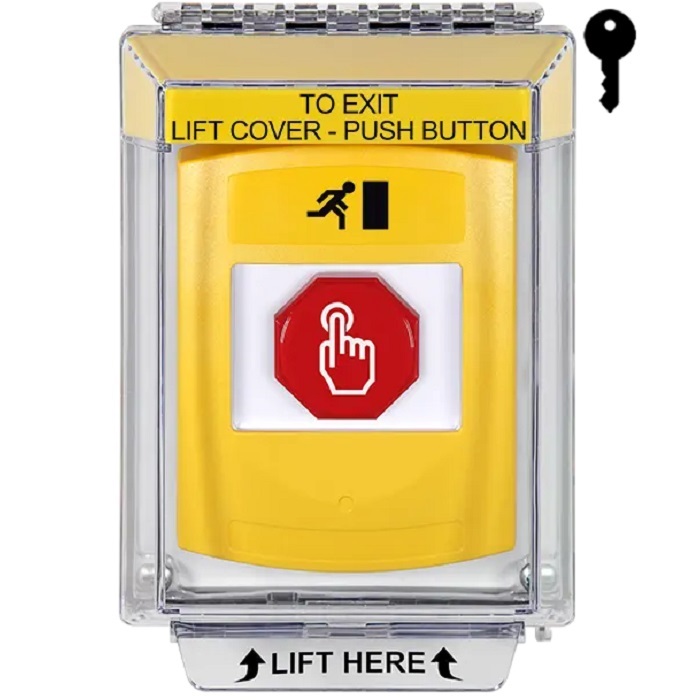 G3A232RM-EN STI G3 Multipurpose Push Button No Camera Yellow 14010 Flush without Sound Key-To-Reset Running Man Symbol - English