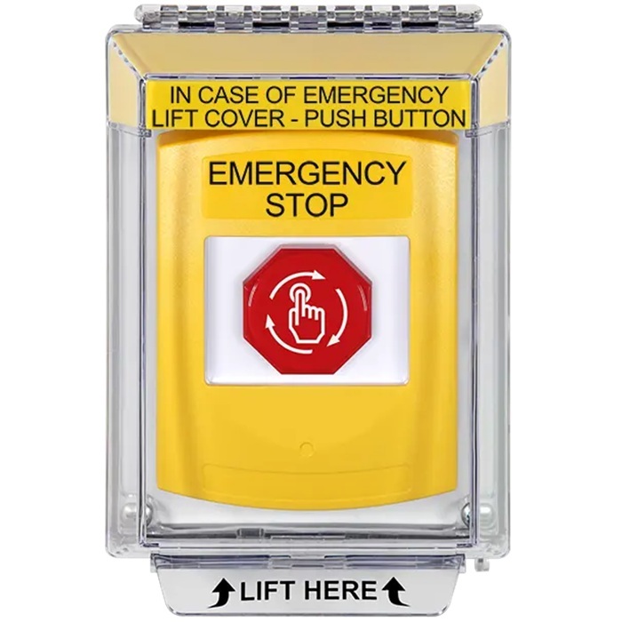 G3A239ES-EN STI G3 Multipurpose Push Button No Camera Yellow 14010 Flush without Sound Turn-To-Reset Emergency Stop - English
