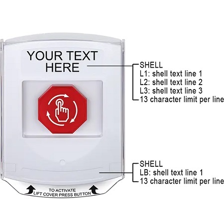 G3A329ZA-EN STI G3 Multipurpose Push Button No Camera White Shield Turn-To-Reset Custom Text - English
